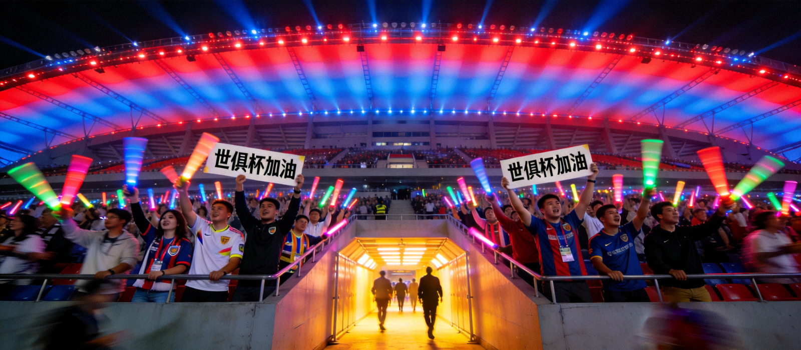 世俱杯球场内球迷助威与灯光效果画面